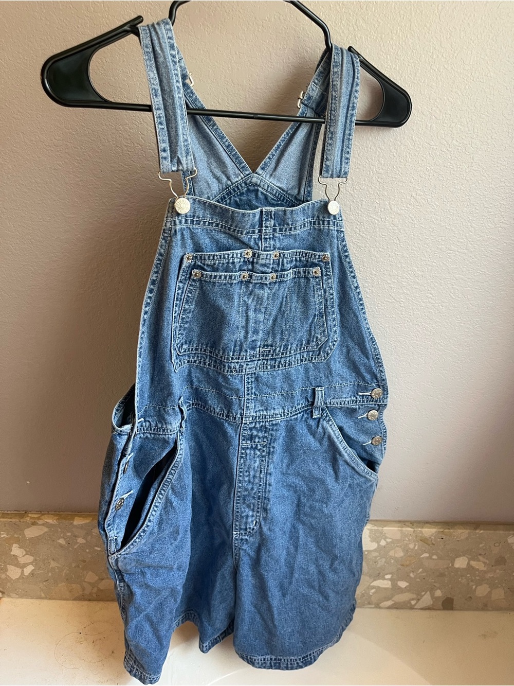 Denim & Co Vintage 90s Denim Short Overalls Large Pockets 100% Cotton